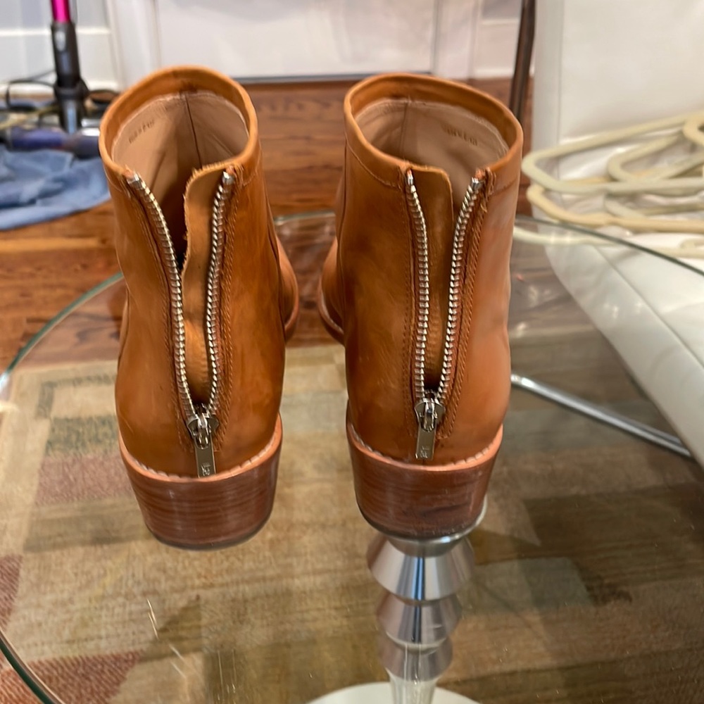 Leather booties w/ back zipper and wooden heel